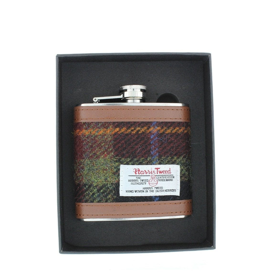 Glen Appin – Hip Flask – Harris Tweed – Rust Check – 177 ml - Mood4whisky