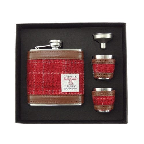 Glen Appin – Hip Flask Set – Harris Tweed – Red Check Design - Mood4whisky