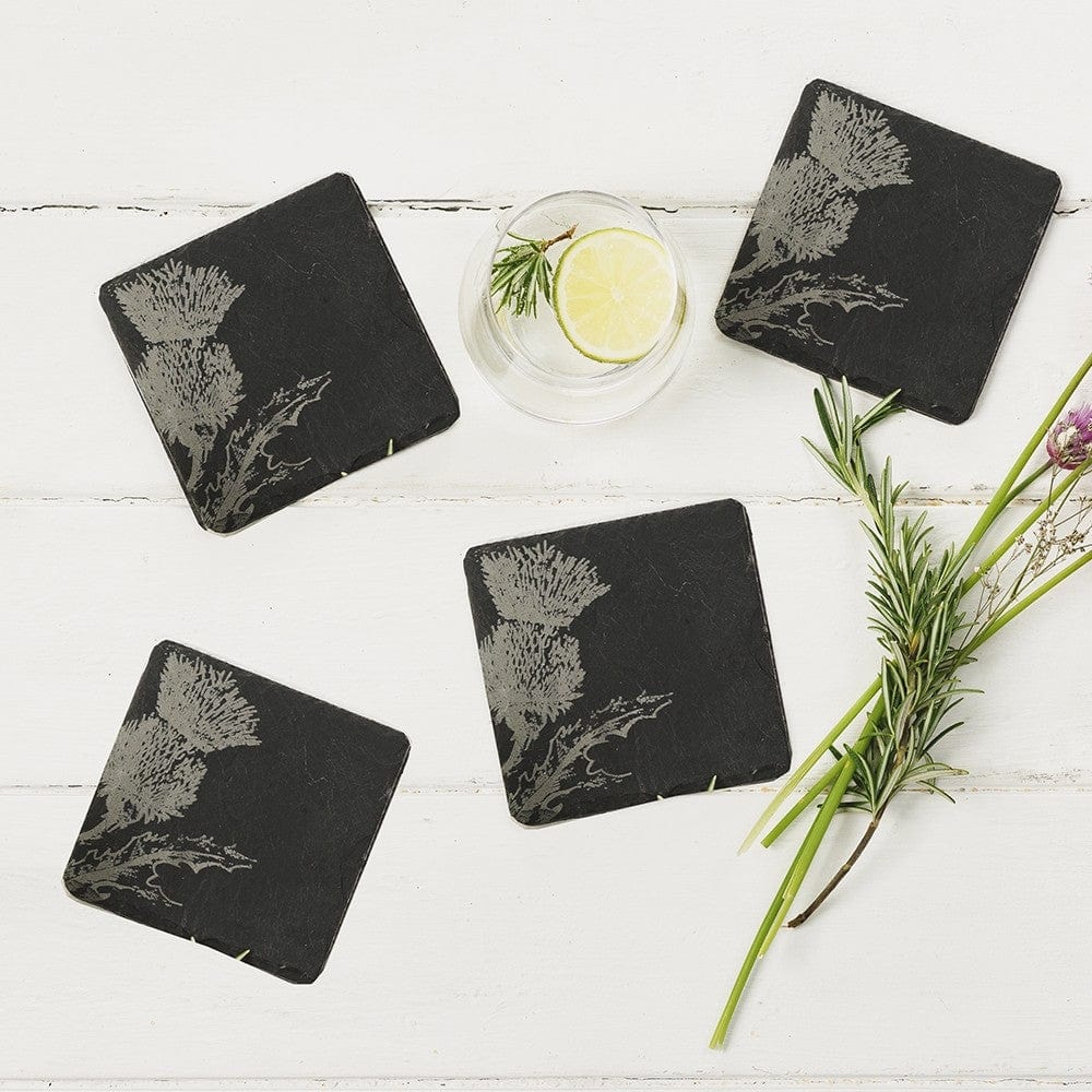 Just Slate Company – Coasters – Handcrafted Slate – Thistle Design – Set of 4 - Mood4whisky