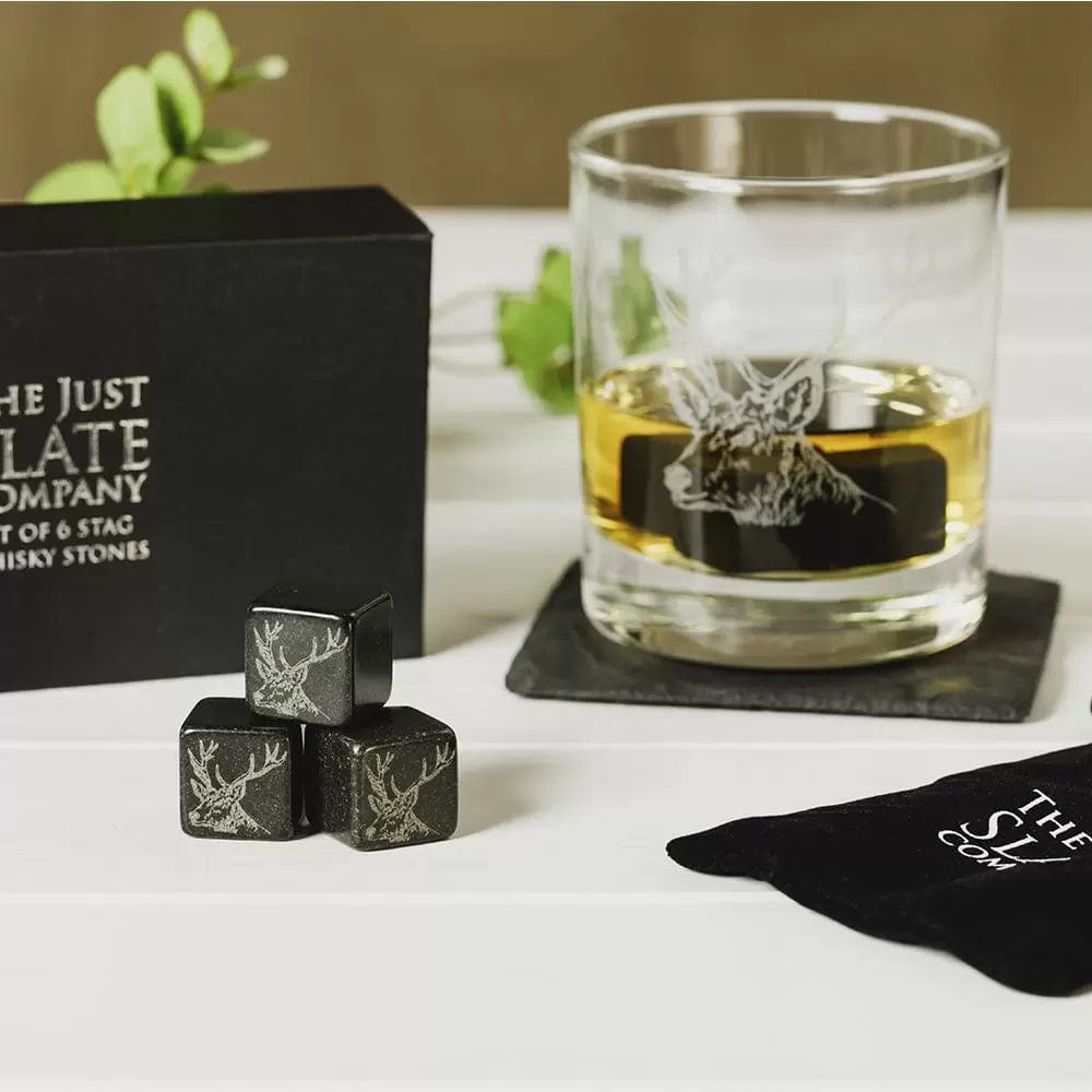 Just Slate Company – Whisky Stones – Engraved Stag – Gift Set - Mood4whisky