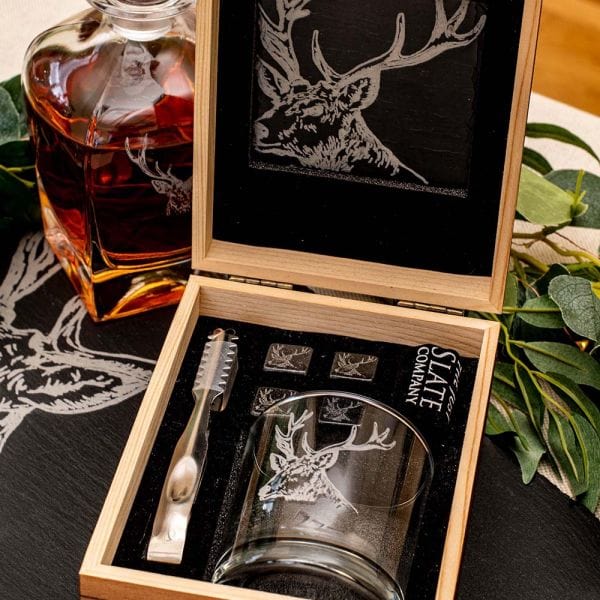 Just Slate Company – Whisky Tasting Gift Set – Engraved Stag – Scotland - Mood4whisky