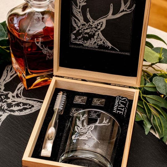Just Slate Company – Whisky Tasting Gift Set – Engraved Stag – Scotland - Mood4whisky