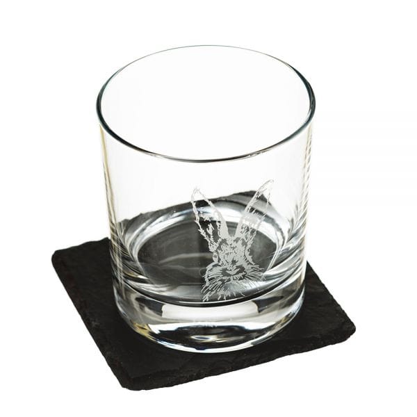 Just Slate Company – Whisky Tumbler Set – Engraved Hare – Gift Box - Mood4whisky