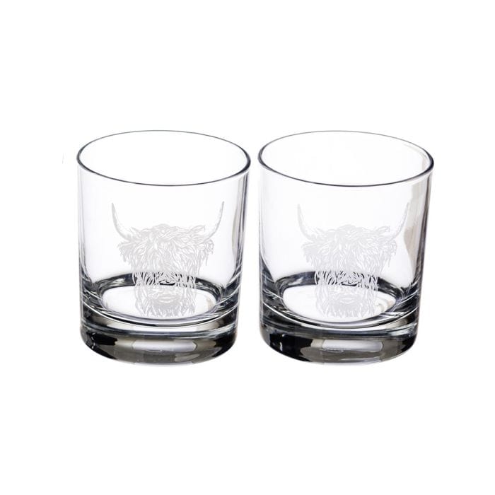 Just Slate – Whisky Tumblers – Engraved Highland Cow – Set of 2 - Mood4whisky