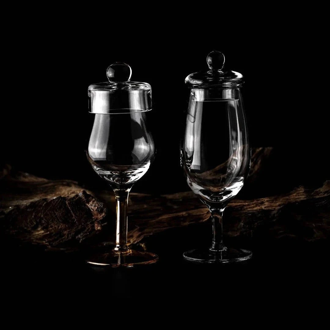 Amber Tasting Box – 2 handmade whisky glasses with lids – Amber Glass – image 4