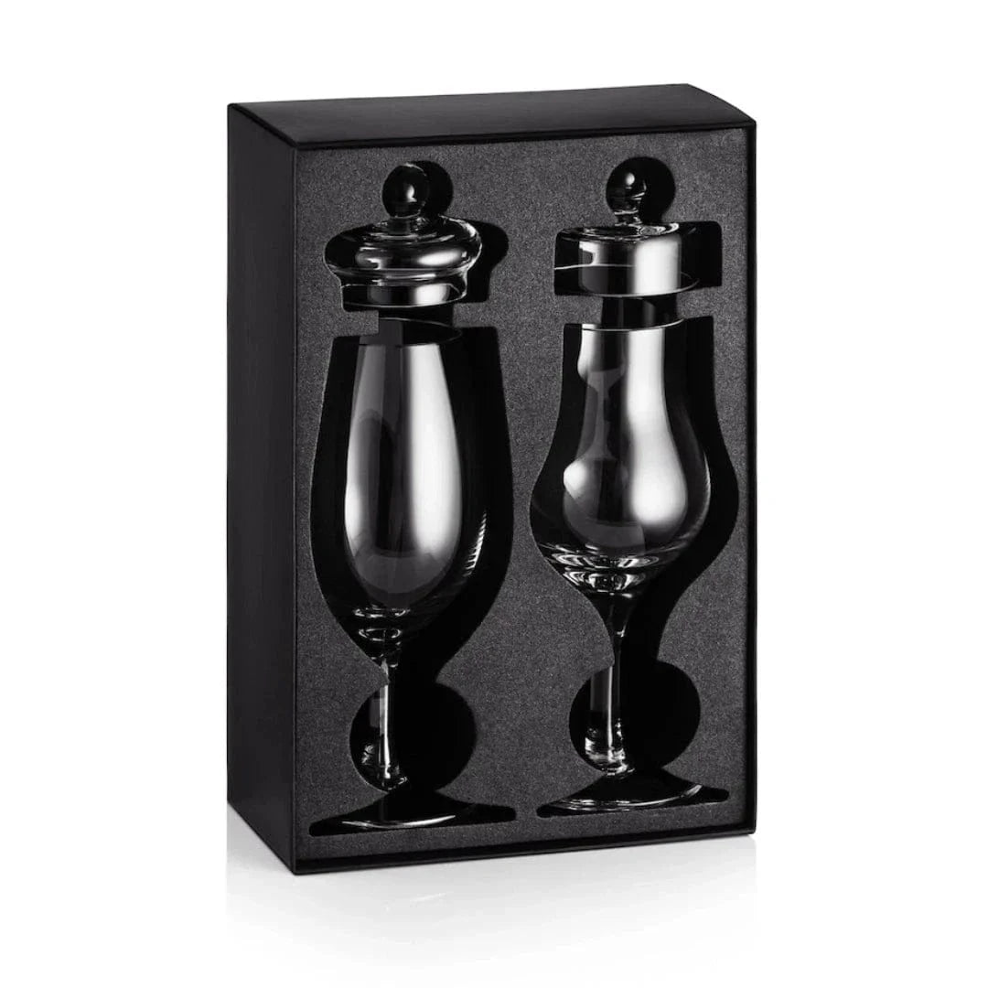 Amber Tasting Box – 2 handmade whisky glasses with lids – Amber Glass – image 3