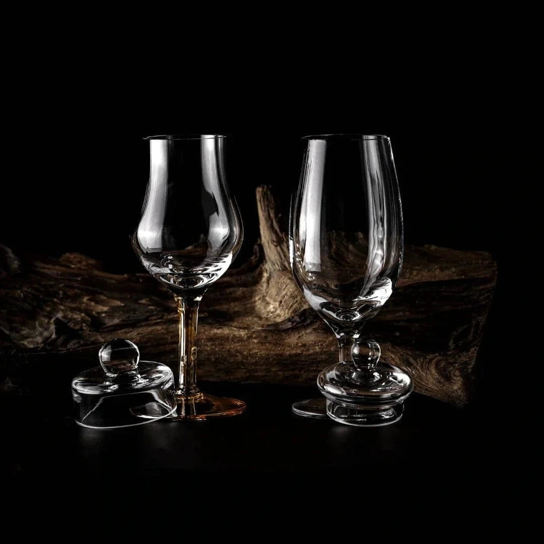 Amber Tasting Box – 2 handmade whisky glasses with lids – Amber Glass – image 6