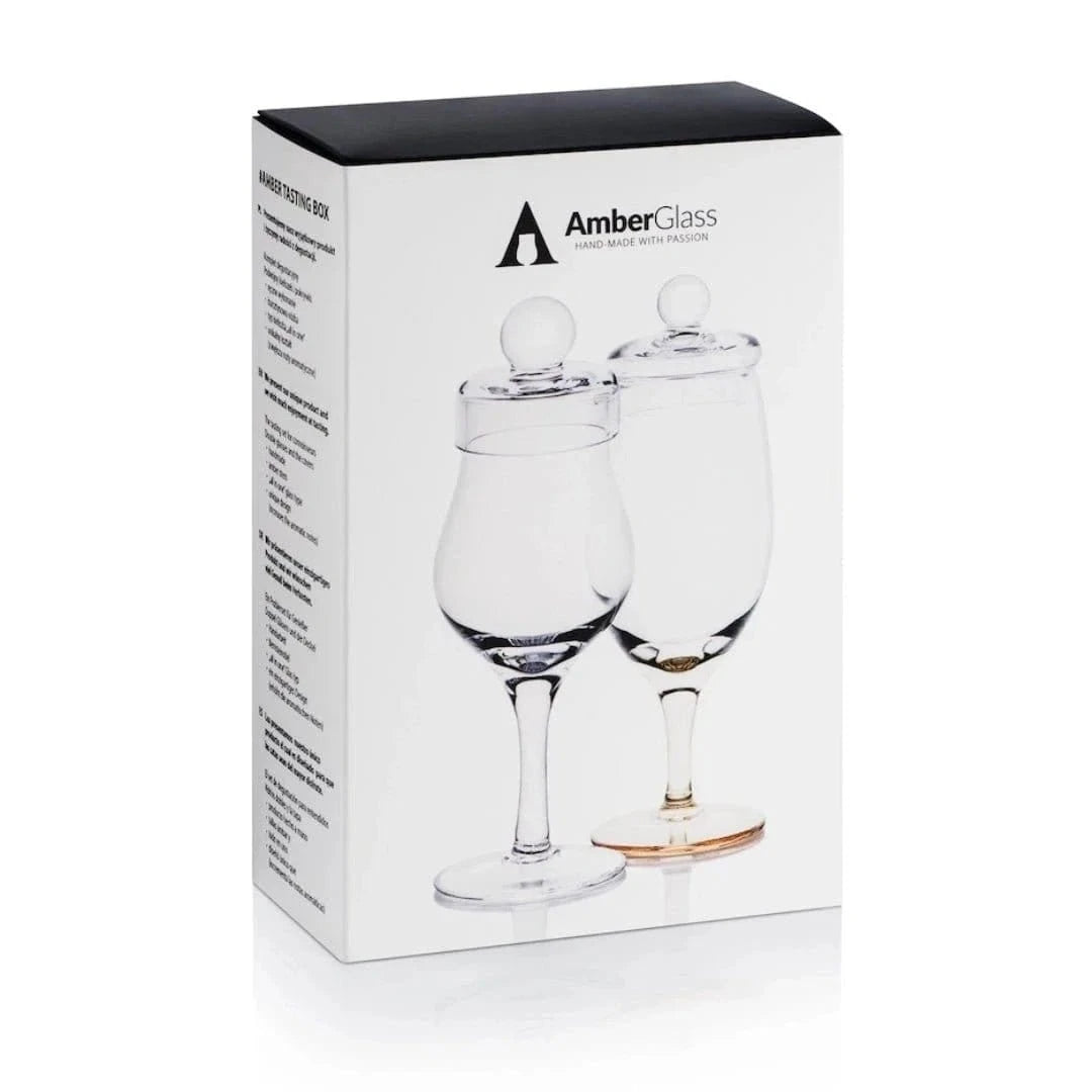 Amber Tasting Box – 2 handmade whisky glasses with lids – Amber Glass – image 2