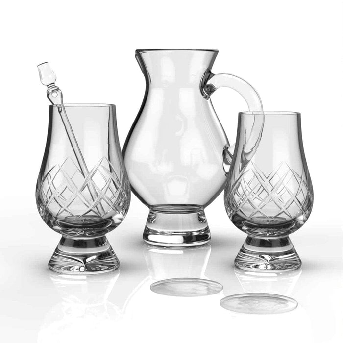 Combinatieset van 2 Cut-whiskyglazen, 1 waterkaraf, 2 kijkglazen en pipette – Glencairn Crystal Scotland