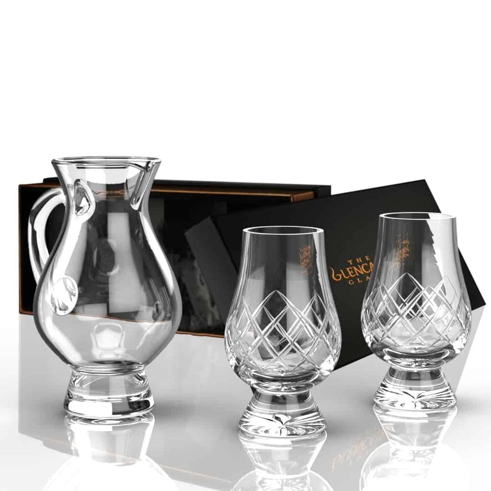 Kombinationsset aus 2 Cut-Whiskygläsern, 1 Wasserkaraffe, 2 Abdeckgläsern und Pipette – Glencairn Crystal Scotland – Bild 2