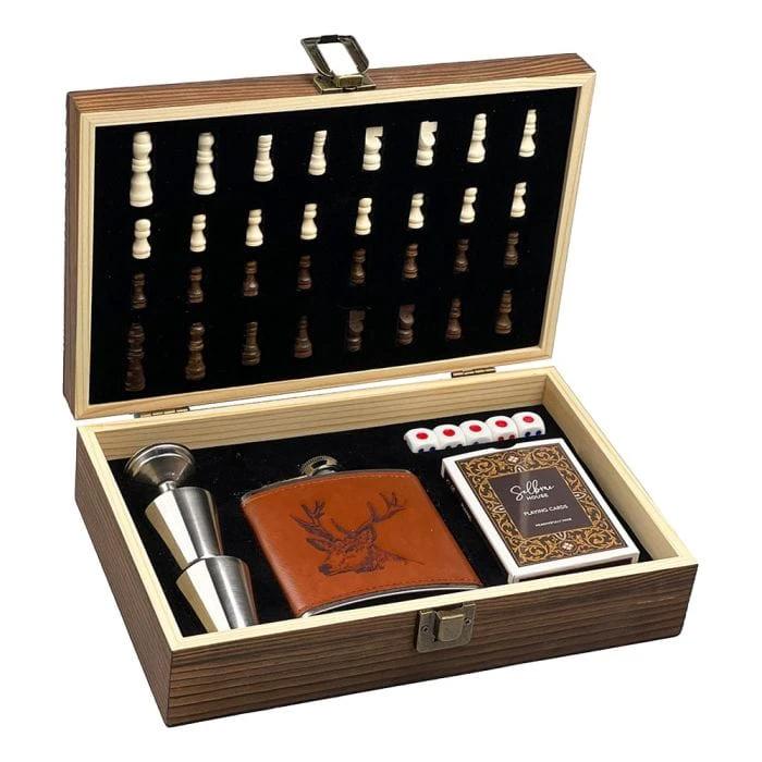 Game Set mit Flachmann Rothirsch – Top-Geschenk – Selbrae House Scotland