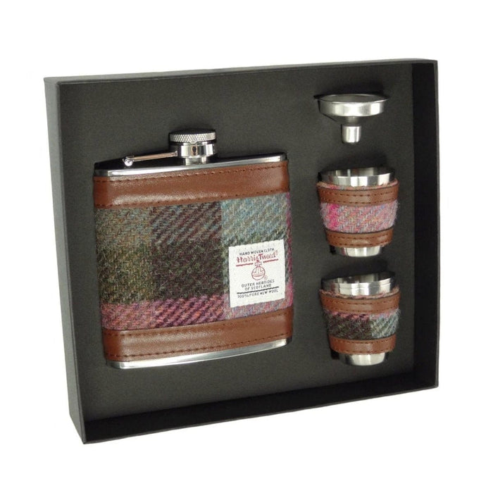 Flachmann Gedämpftes Grün & Lila – Luxus-Set – Harris Tweed – Glen Appin of Scotland