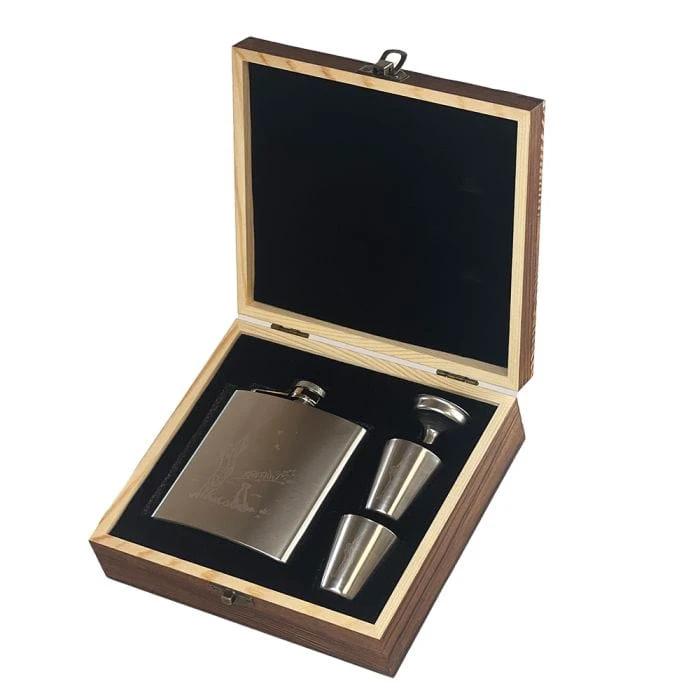 Flachmann Jagd – Luxus-Set – Edelstahl – Graviert – Selbraehouse Scotland