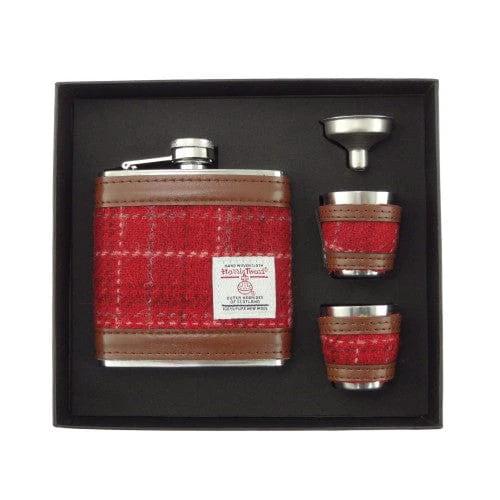 Flachmann Rot Kariert – Luxus-Set – Harris Tweed – Glen Appin of Scotland