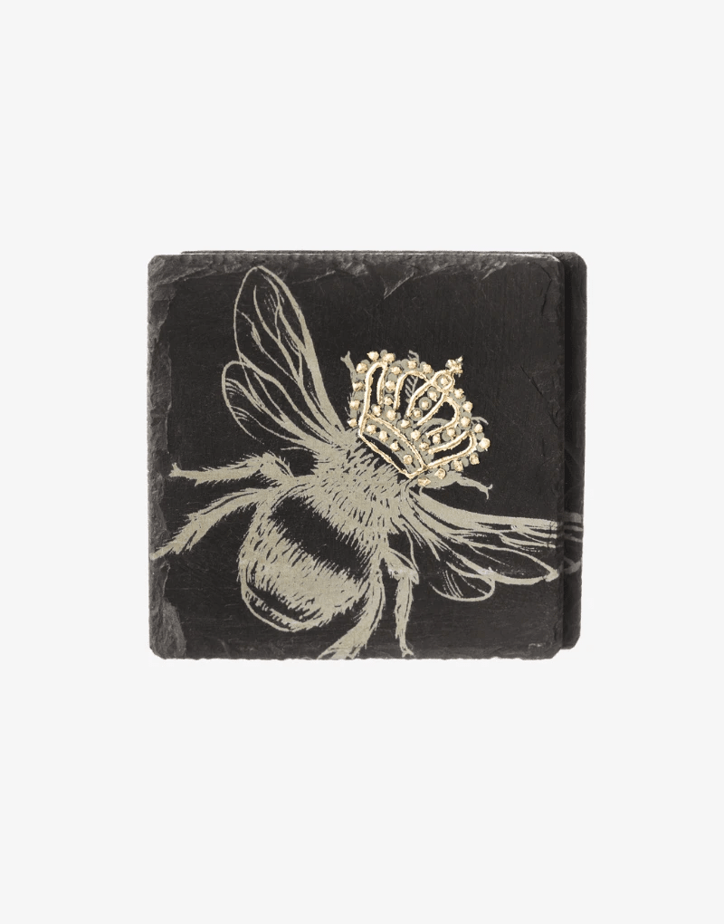 Onderzetters Bij met gouden kroon – Gegraveerd – Leisteen – Just Slate Company Scotland – afbeelding 3