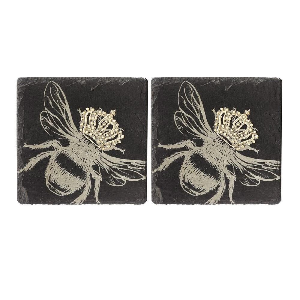 Onderzetters Bij met gouden kroon – Gegraveerd – Leisteen – Just Slate Company Scotland