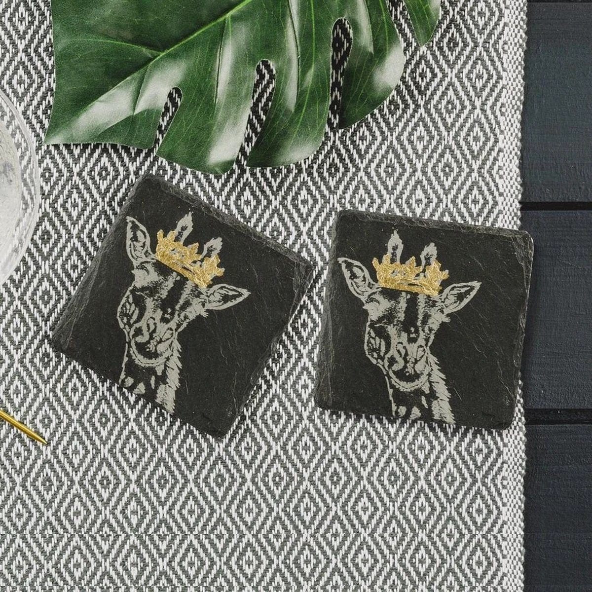 Coasters Giraffe with Golden Crown – Engraved – Slate – Just Slate Company Scotland – image 2