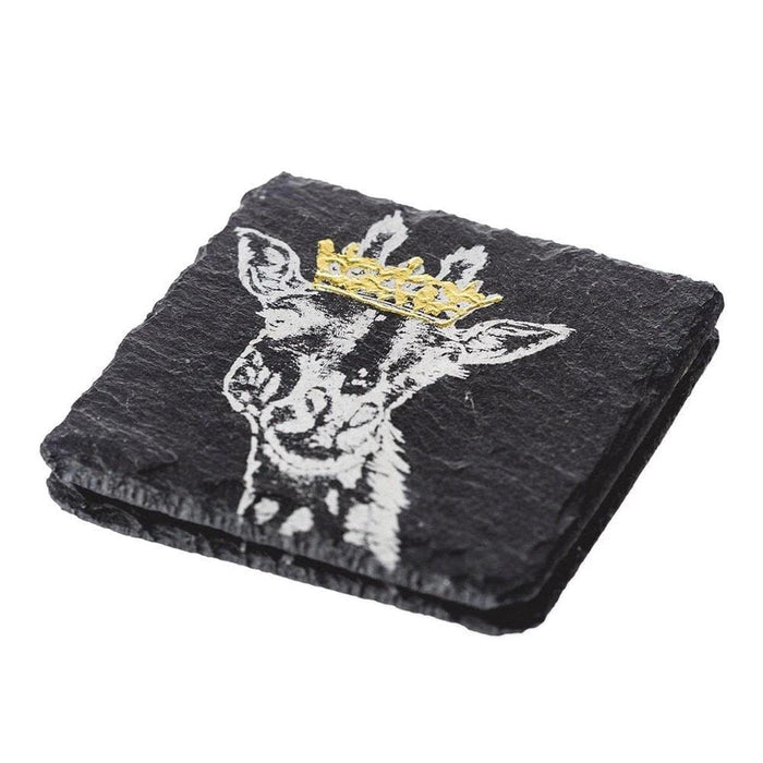 Untersetzer Giraffe mit goldener Krone – Graviert – Schiefer – Just Slate Company Scotland