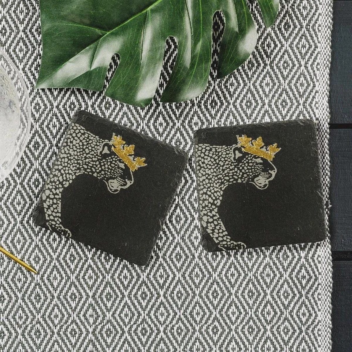 Coasters Leopard with Golden Crown – Engraved – Slate – Just Slate Company Scotland – image 2