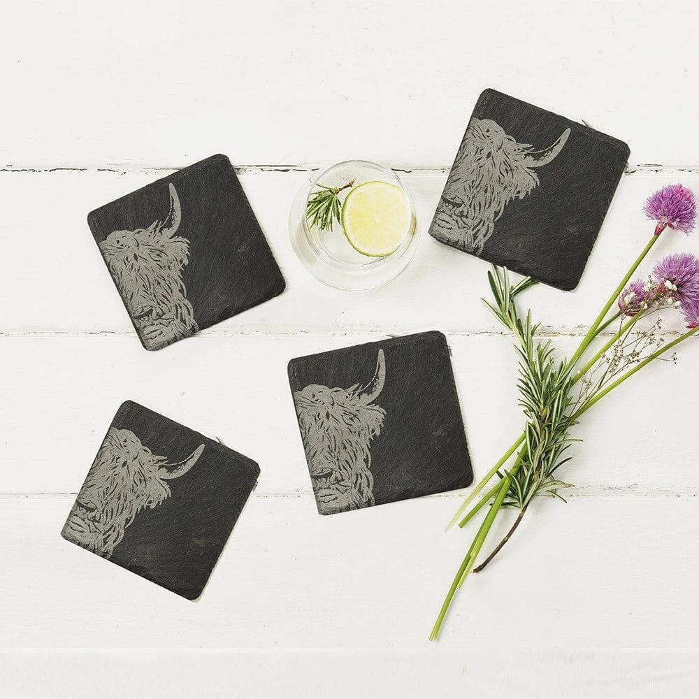 Untersetzer Schottisches Hochlandrind – Graviert – Schiefer – Just Slate Company Scotland – Bild 2