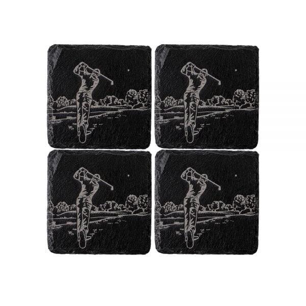 Onderzetters Sport Golfen – Gegraveerd – Leisteen – Just Slate Company Scotland