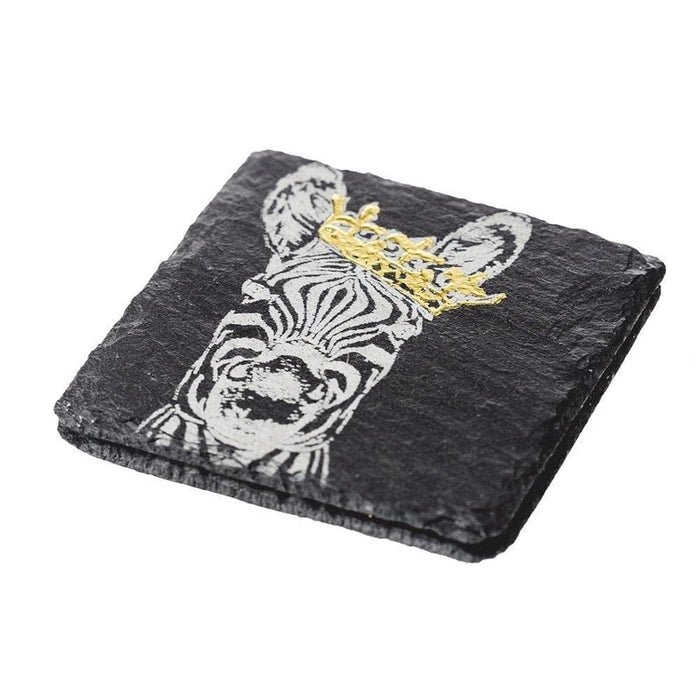 Untersetzer Zebra mit goldener Krone – Graviert – Schiefer – Just Slate Company Scotland