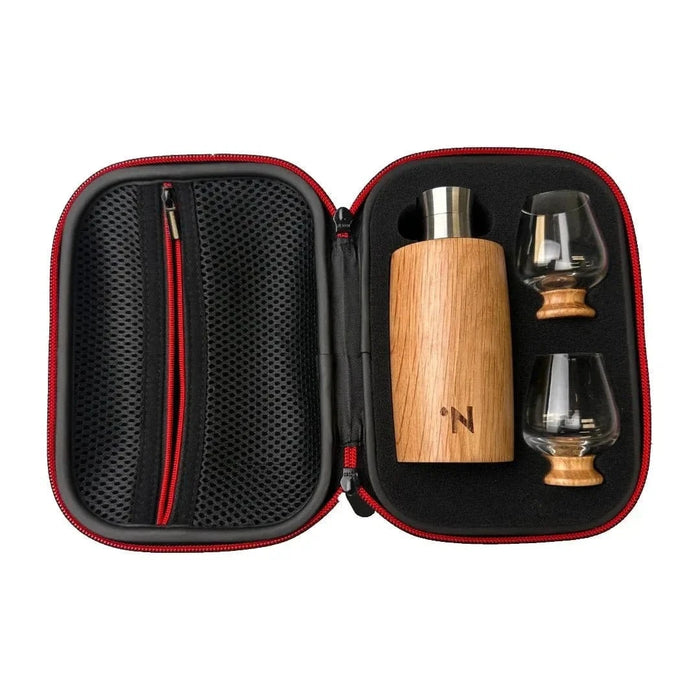 Outdoor Set – American Oak Flask & glazen met houten voet in luxe cadeauverpakking