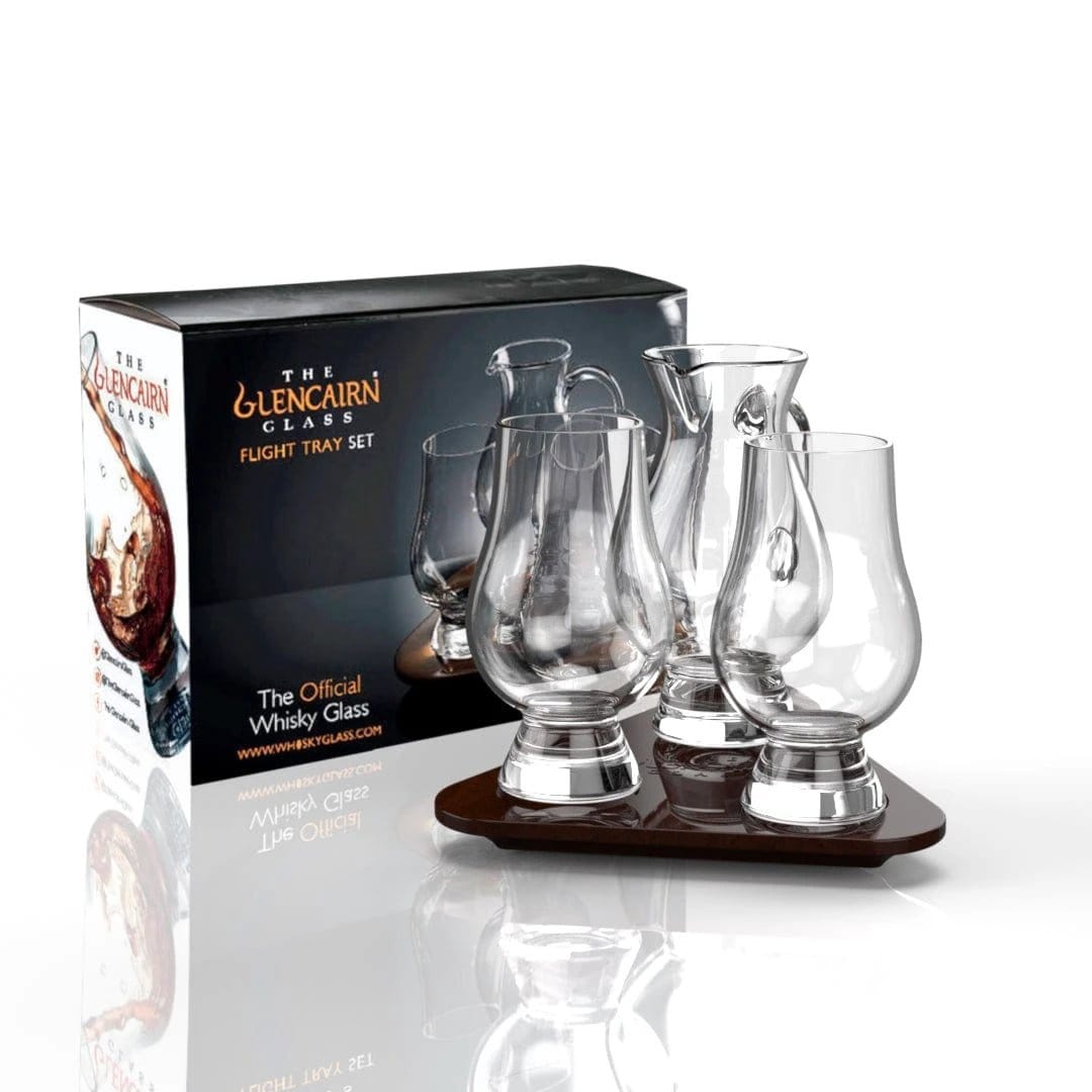 Tasting set tray with water jug and 2 whisky glasses – Glencairn Crystal Scotland