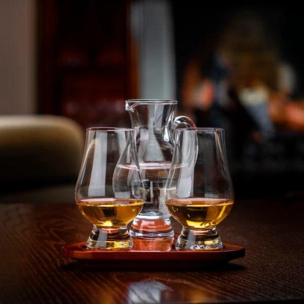 Tasting set tray with water jug and 2 whisky glasses – Glencairn Crystal Scotland – image 2