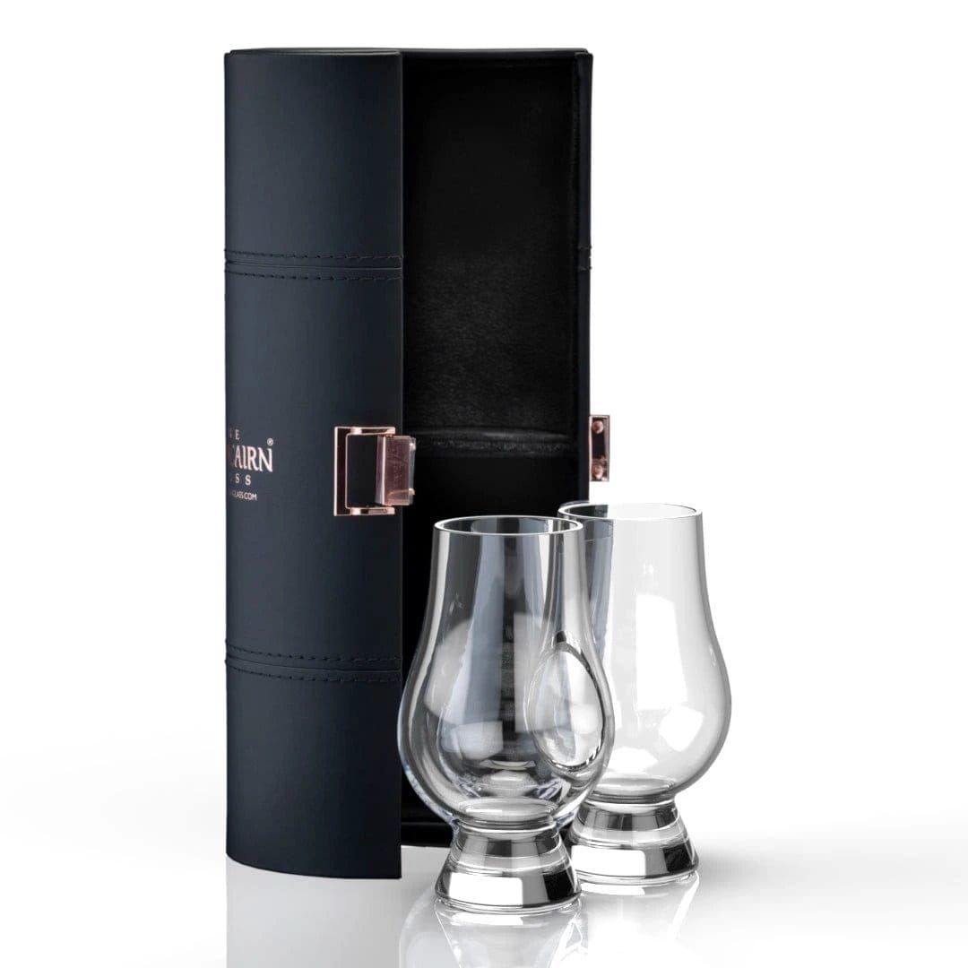 Travel set with 2 whisky glasses – Leather holder – Glencairn Crystal Scotland