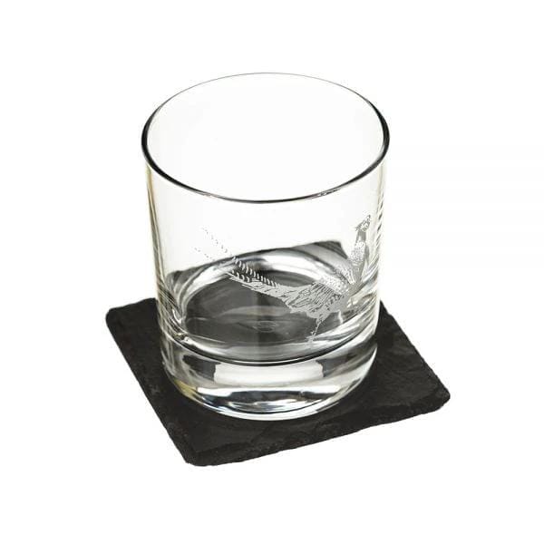 Whiskyglas graviert mit Fasan und Schieferuntersetzer – Just Slate Company Scotland – Bild 2