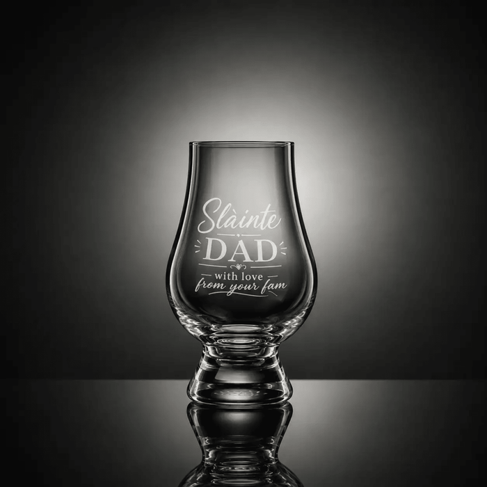 Whisky glass engraved – Sláinte DAD – Glencairn Crystal Scotland