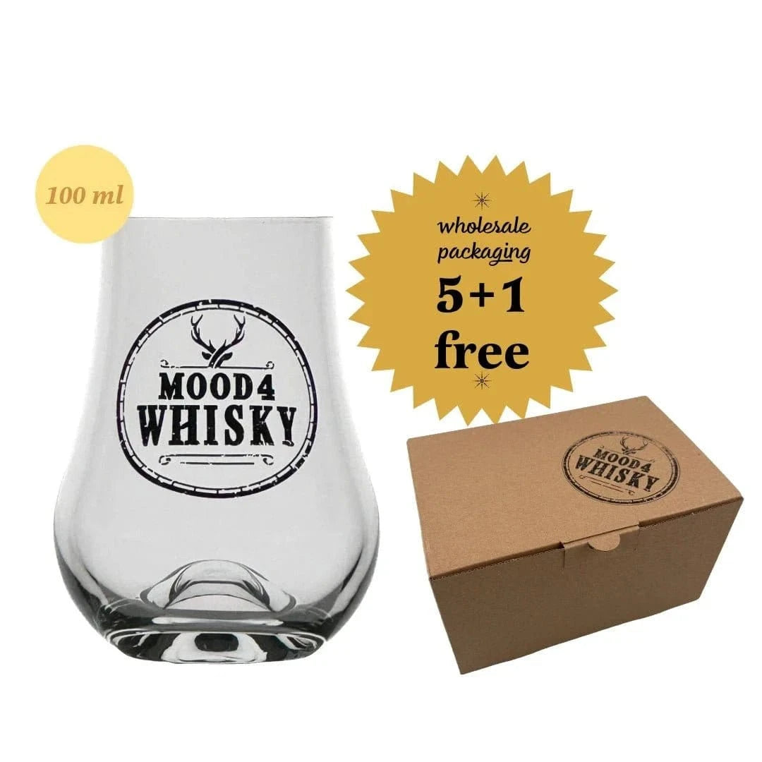 Whiskyglas 'Whisky Taster' mit Logo – 100 ml – Verkostungsglas – 5+1 gratis – Großhandelsverpackung – Mood4Whisky