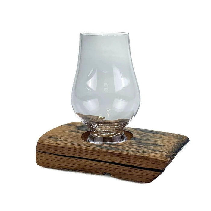 Whiskyglashouder van oude whiskyvaten met 1 Glencairn-whiskyglas – Darach en Glencairn Crystal Scotland