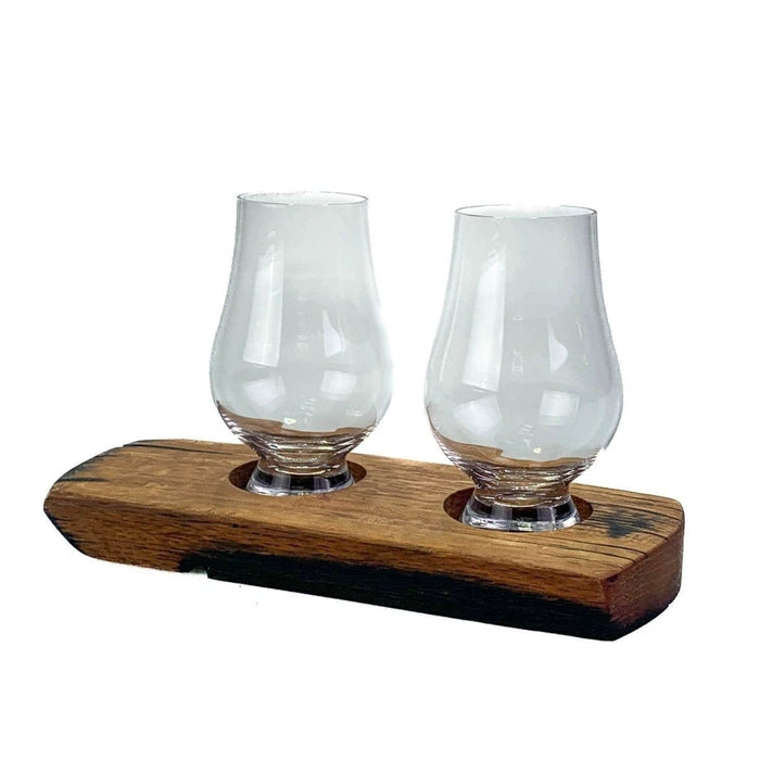 Whiskyglashouder van oude whiskyvaten met 2 Glencairn-whiskyglazen – Darach en Glencairn Crystal Scotland