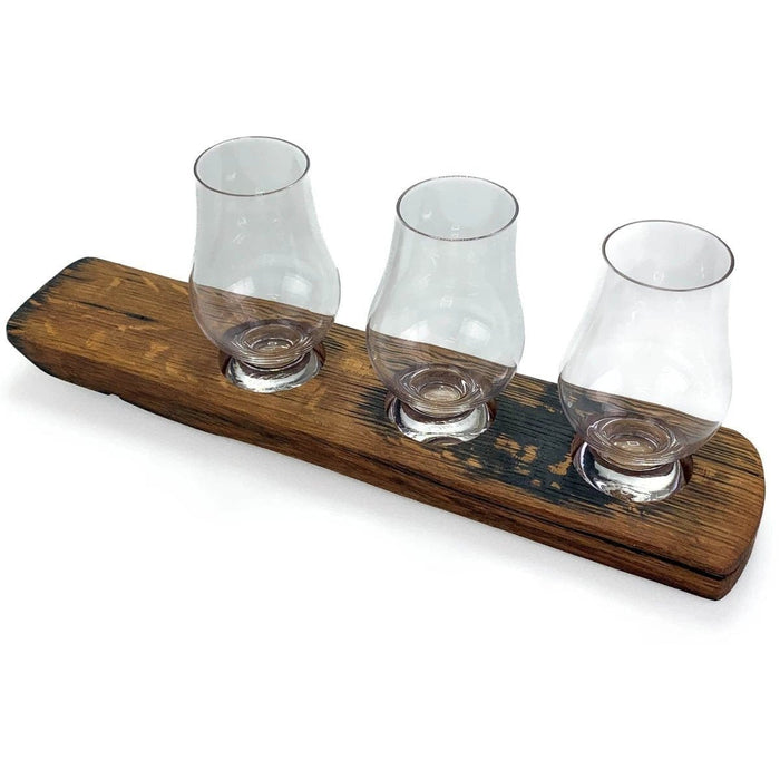 Whiskyglashouder van oude whiskyvaten met 3 Glencairn-whiskyglazen – Darach en Glencairn Crystal Scotland