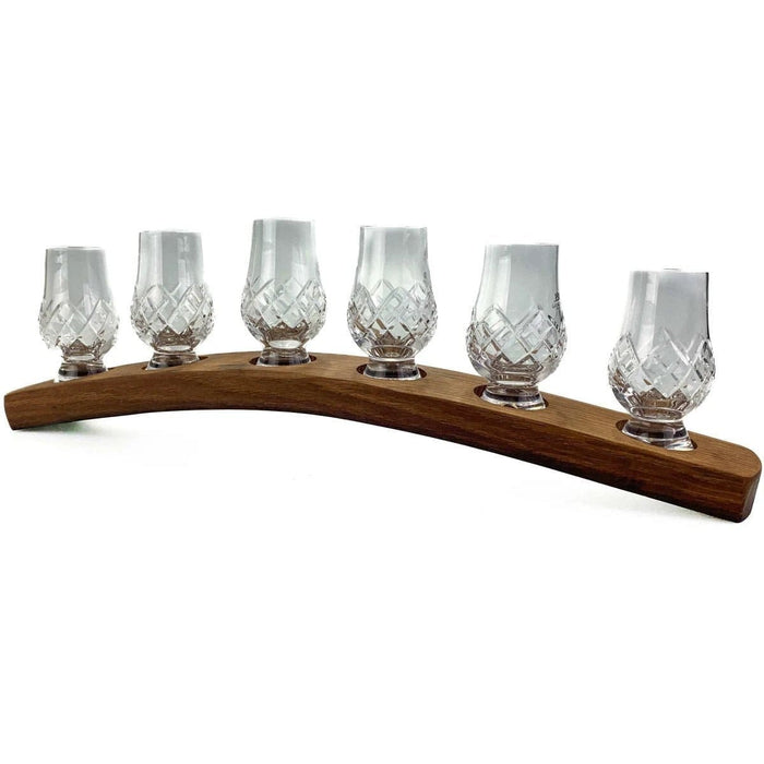 Whiskyglashouder van oude whiskyvaten met 6 Glencairn Cut-whiskyglazen – Darach en Glencairn Crystal Scotland
