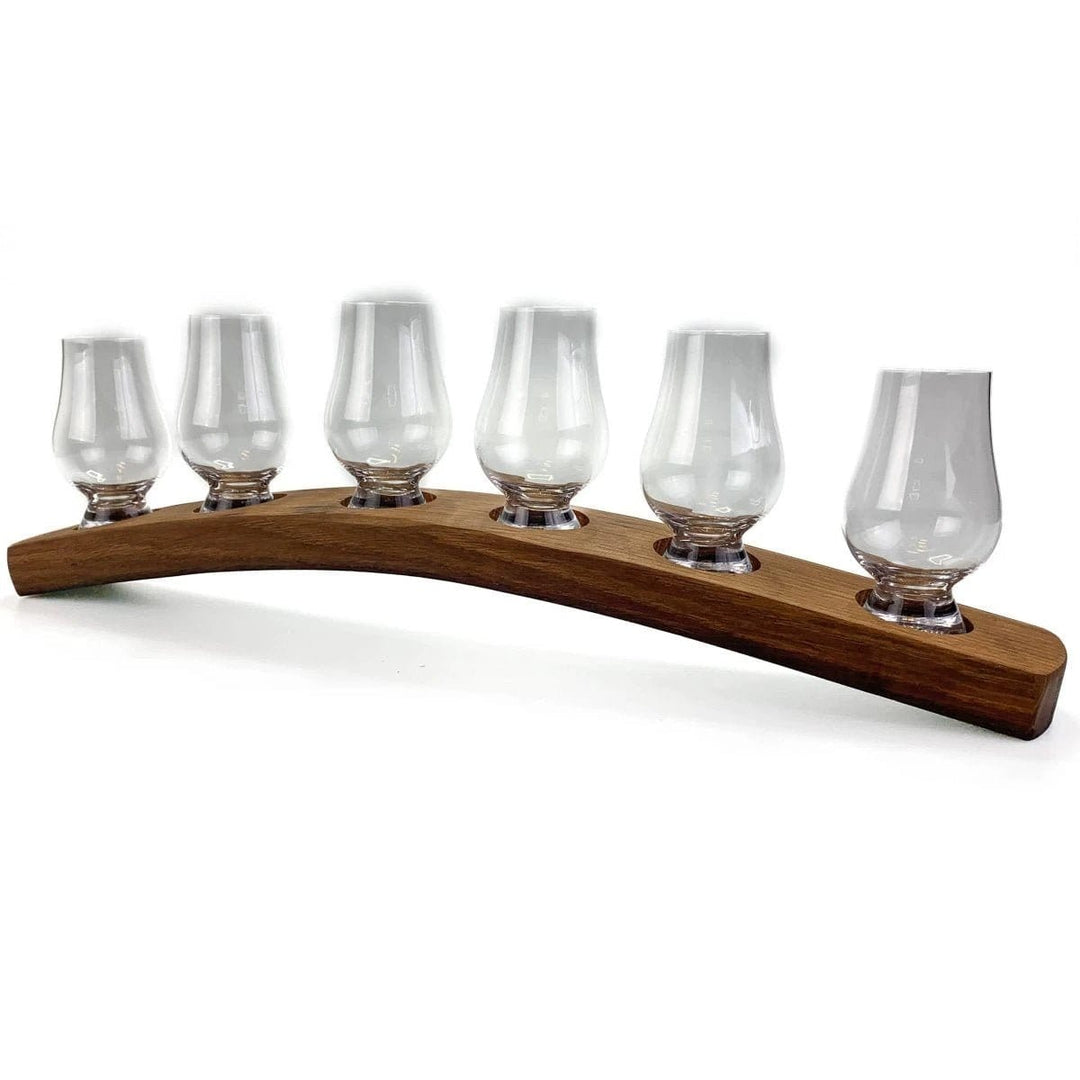 Whiskyglashalter aus alten Whiskyfässern mit 6 Glencairn-Whiskygläsern – Darach und Glencairn Crystal Scotland