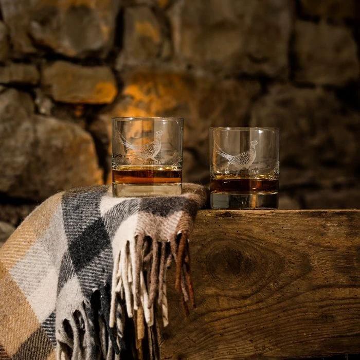 Whiskyglazen gegraveerd fazant 2 stuks – Just Slate Company Scotland