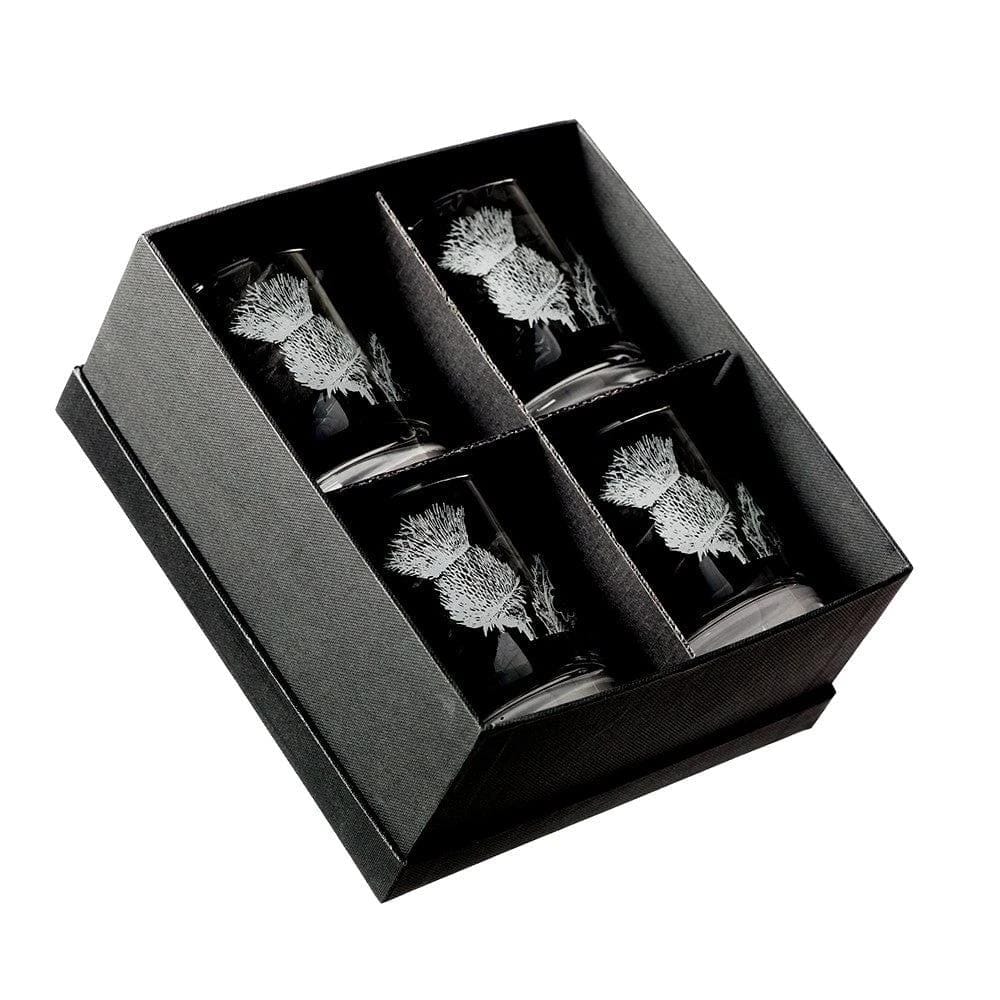Verres à whisky gravés chardon 4 pièces – Just Slate Company Scotland