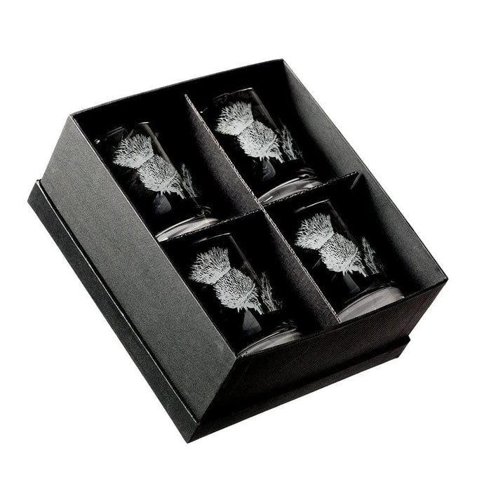Whisky glasses engraved with thistle 4 pieces – Just Slate Company Scotland