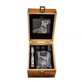 Geschenkset Fasan mit graviertem Whiskyglas, Whiskysteinen und Untersetzer – Just Slate Company Schottland